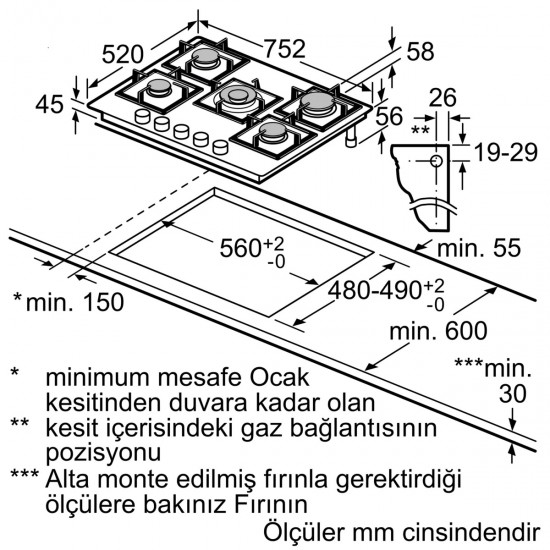 Siemens EN7B6QP30O iQ300 Gazlı Ocak 75 cm Sert cam, Siyah Siemens EN7B6QP30O iQ300 Gazlı Ocak 75 cm Sert cam, Siyah