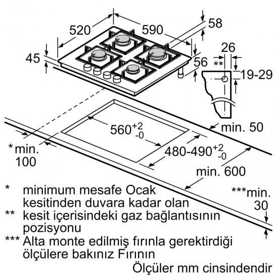 Siemens EN6B8NP40O iQ300 Gazlı Ocak 60 cm Sert cam